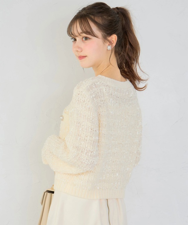 多種ビジュー釦ミックスニットジャケットライクカーディガン