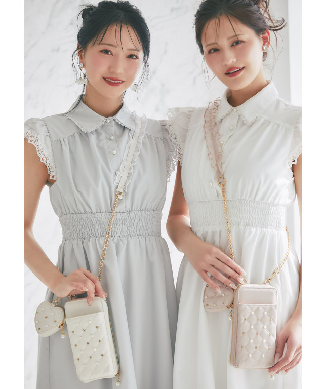 高見え✨未使用♡スマホショルダー／マルチショルダー♡ ハートポーチ付きパールビジュー装飾マルチスマホショルダー