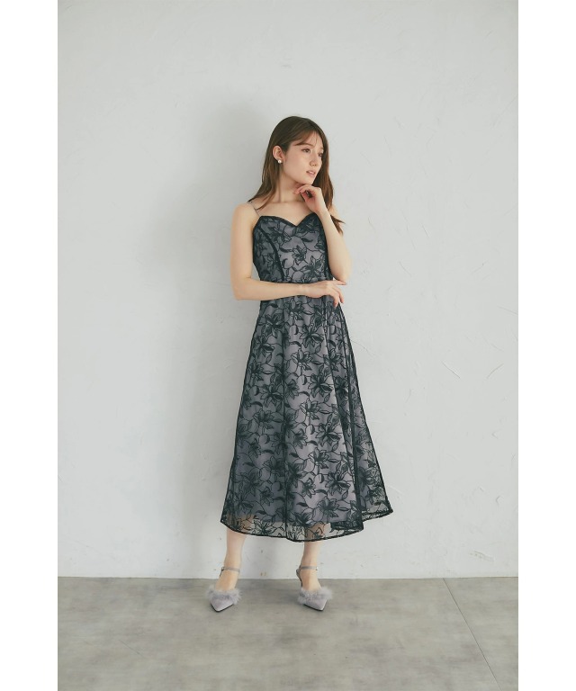 フラワー刺繍トップス×キャミワンピースセット