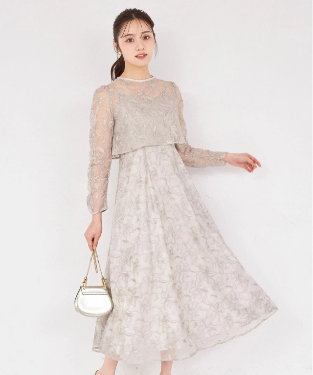 ソフトポンチドレス APPLAUDIR】ノーブルサテン レースコンビドレス （ドレス）｜23区