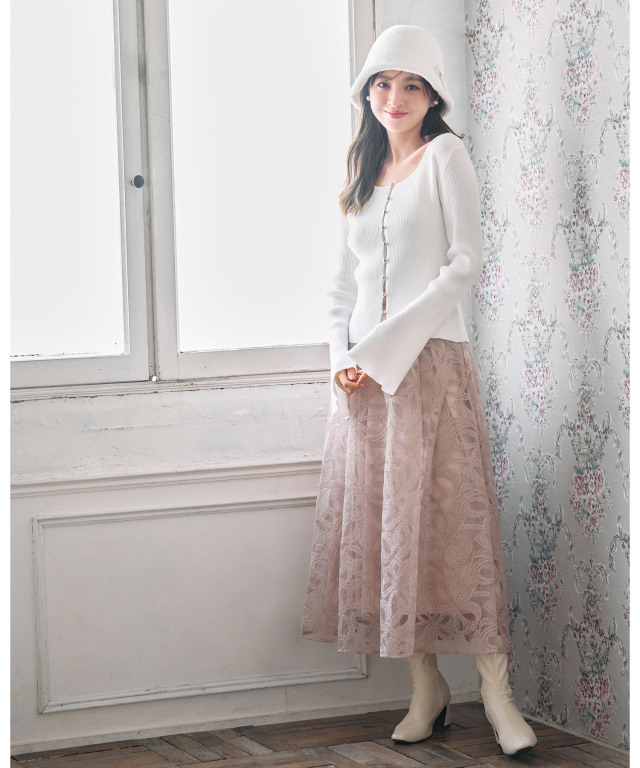 フレアスリーブラメリブニットプルオーバー