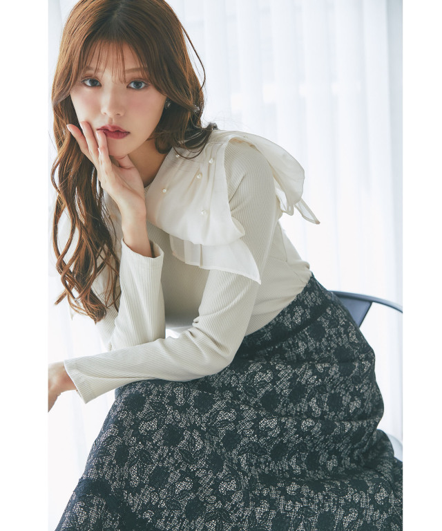 レースボンディングツイードフレアスカート