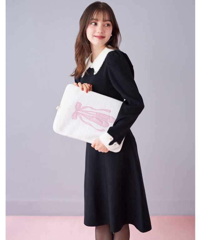 バレエシューズ刺繍ツイードノートパソコンケース