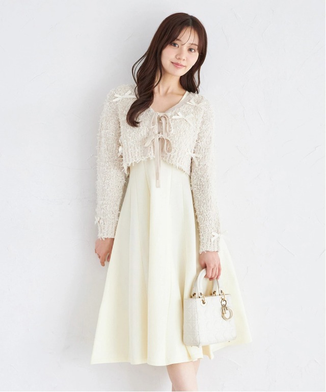 お受験用ノースリーブワンピース125とボレロ120+白シャツ+セーター付き SET] ボレロカーディガン+ノースリーブワンピースセット