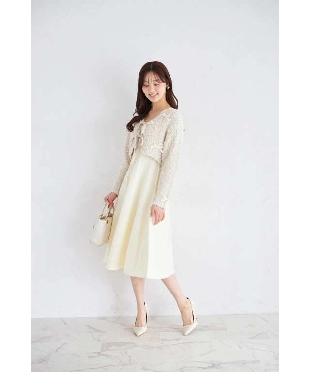 リボン付きニットボレロ×ニットワンピースセット