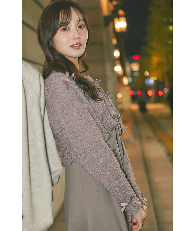 リボン付きニットボレロ×ニットワンピースセット