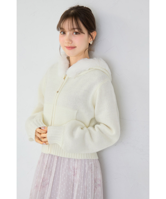 ファー付きニットパーカー