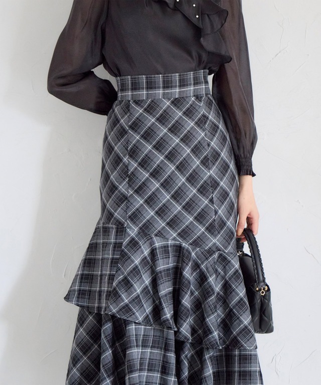 Coyseio チェック柄フリルスカート coyseio チェック柄フリルティアードスカート