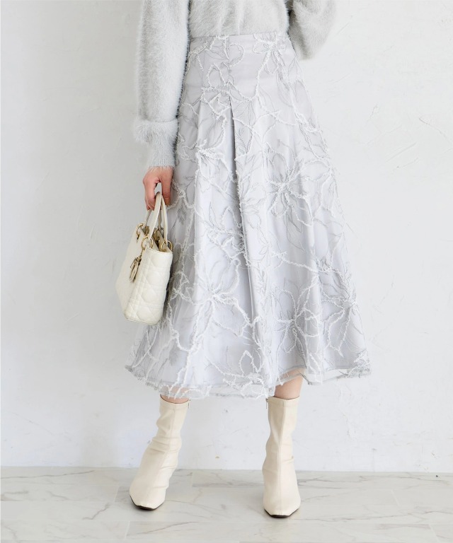 バックレースアップモールレースタックフレアスカート