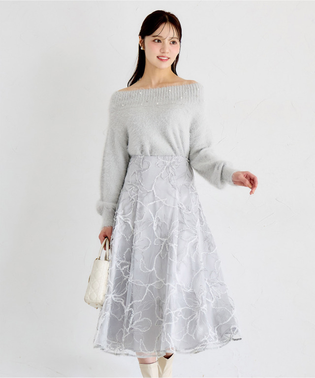 バックレースアップモールレースタックフレアスカート