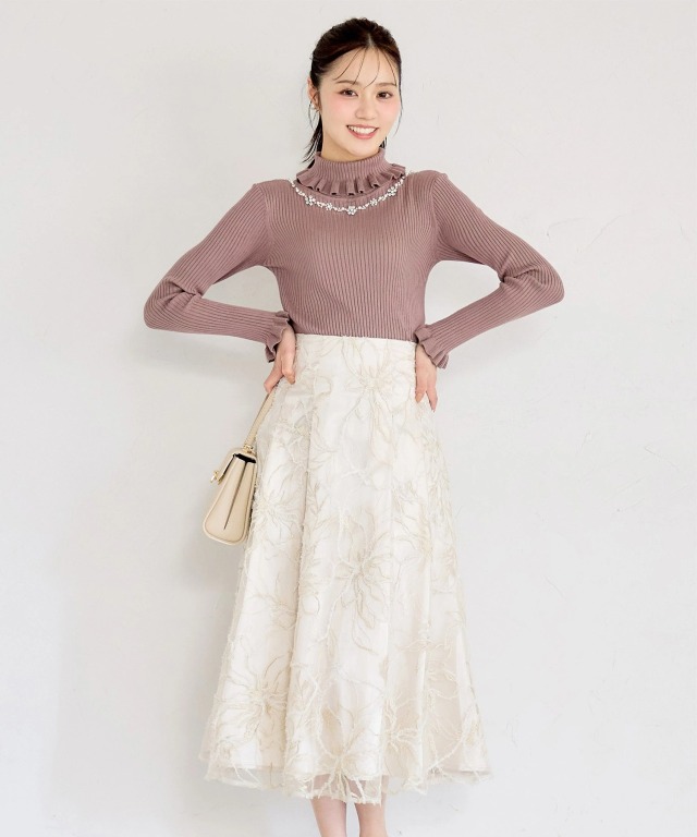 バックレースアップモールレースタックフレアスカート