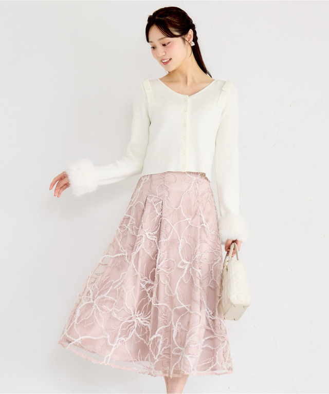 バックレースアップモールレースタックフレアスカート