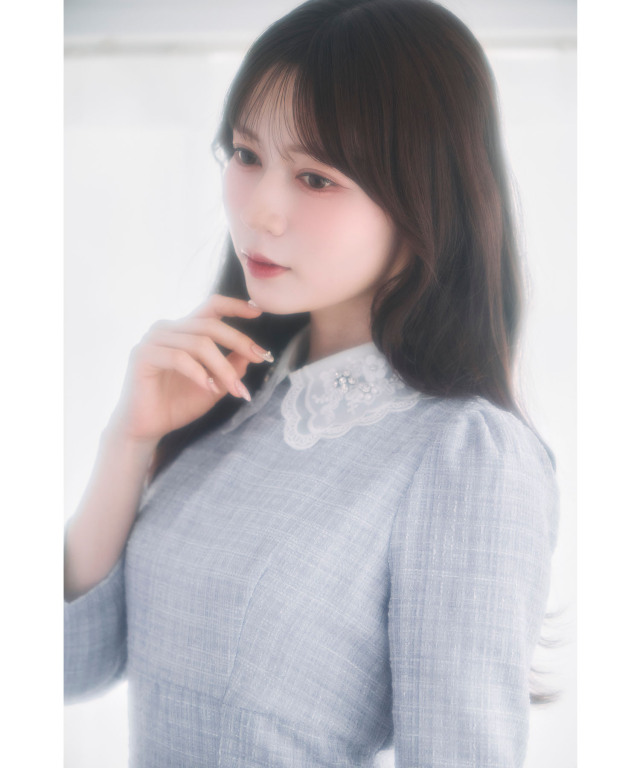 ビジュー×立体モチーフ付きオーガンジーフラワーレース襟ツイード