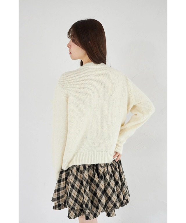 レースリボン付きニットカーディガン