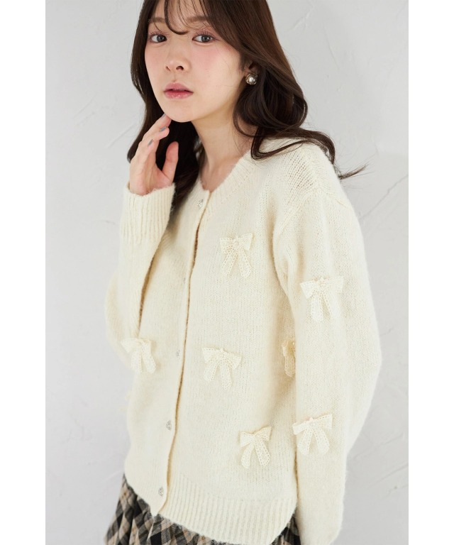 レースリボン付きニットカーディガン