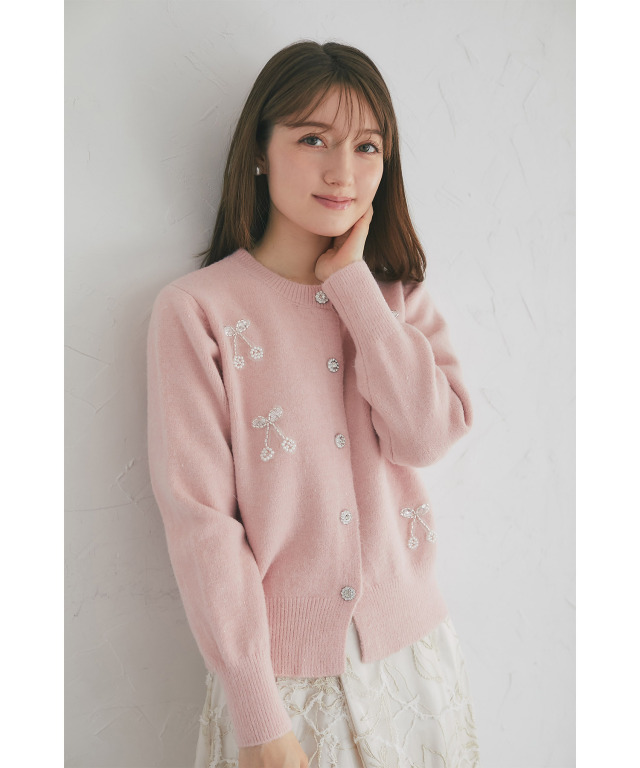 チェリービジュー付きニットカーディガン