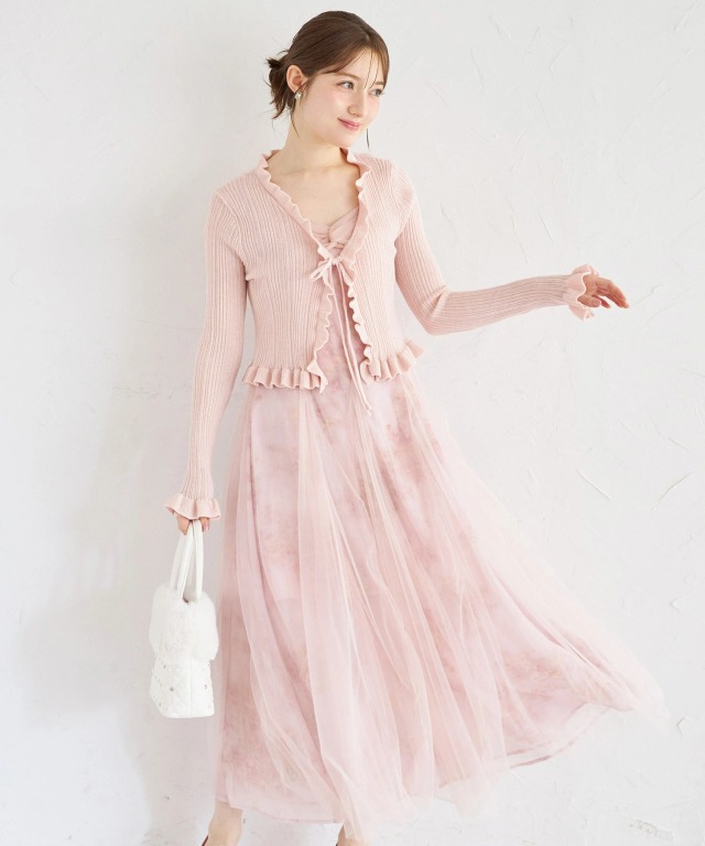 阿佐ヶ谷姉妹風 ワンピース 2枚セット ピンク　チュールスカート 阿佐ヶ谷姉妹風 ワンピース 2枚セット ピンク チュールスカート