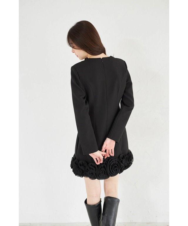 裾フラワーフリル付きミニワンピース