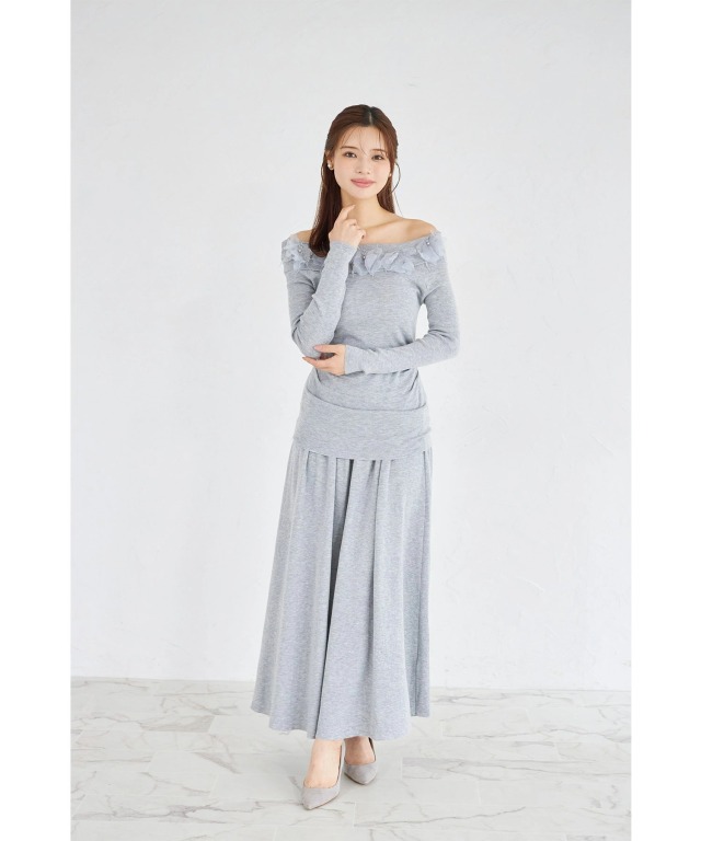 pinue ハンドステッチニットキャミ＆カーデセット ショートニットカーディガン×フラワーモチーフ付きニットキャミ