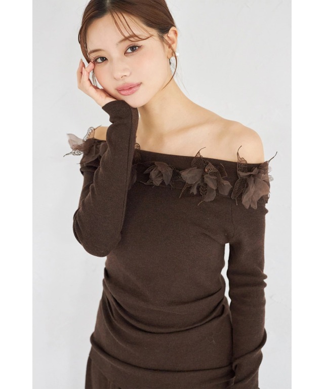 ポールカ ワンピース カーディガン ニット切替 黒 リブニット ターン