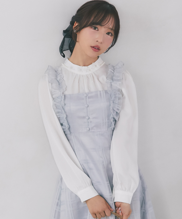 こっちゃん3点ワンピース フリル付きバックレースアップシアーチェックワンピース