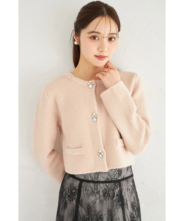 パール＆ビジュー付きニットジャケット