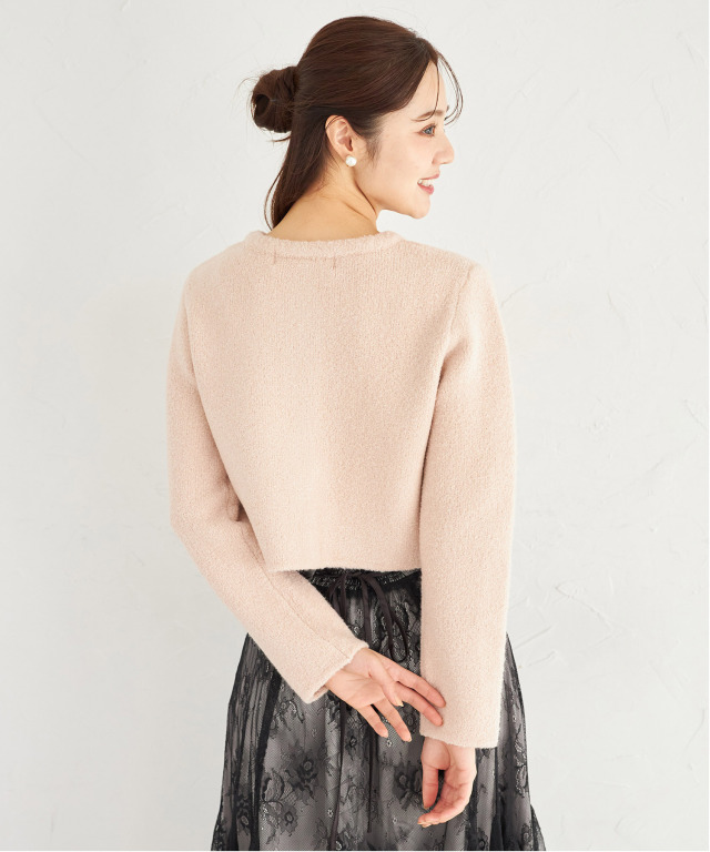 パール＆ビジュー付きニットジャケット