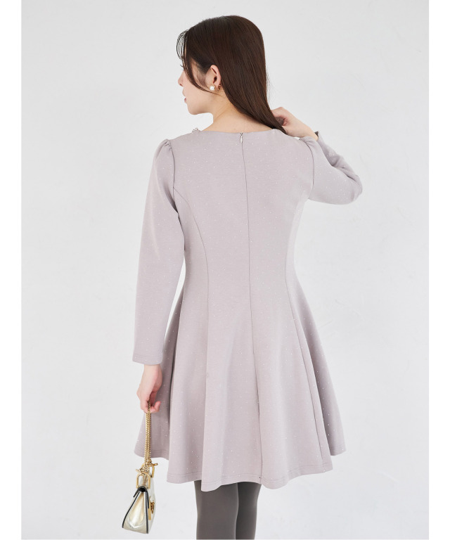 きらきらストーン×ビジュー付きリボンボンディングワンピース