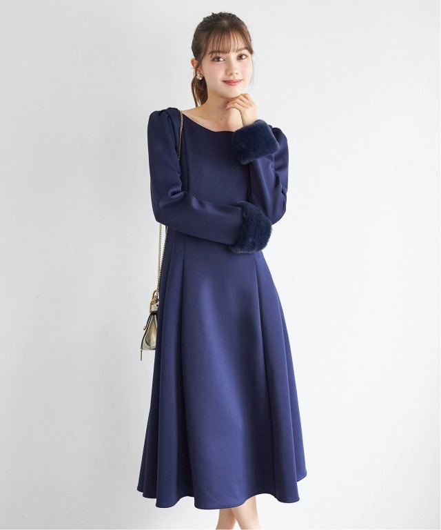 2WAY袖口ファー付きボンディングワンピース