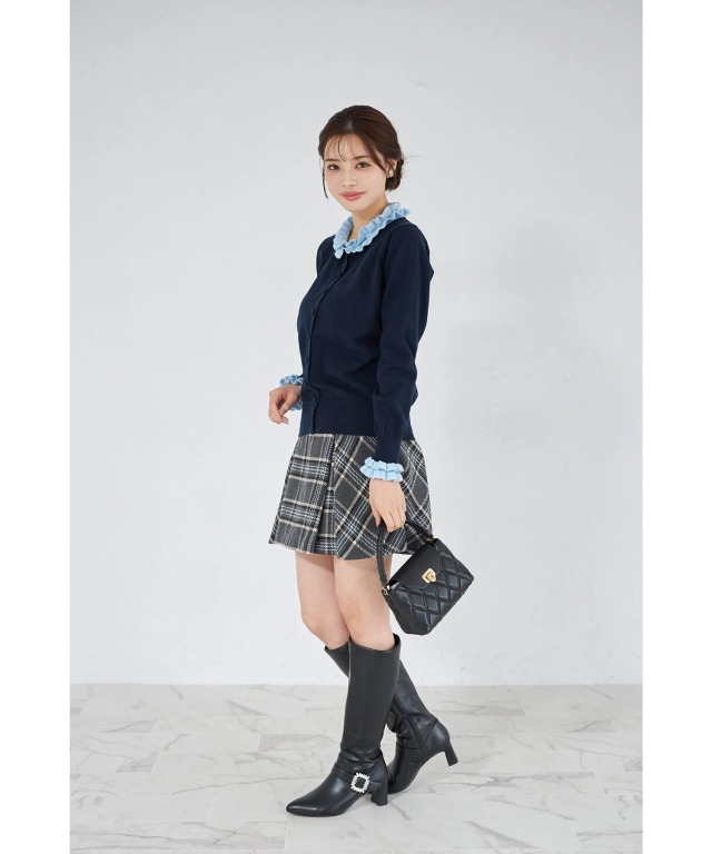 プチフリル付きバイカラーニットカーディガン