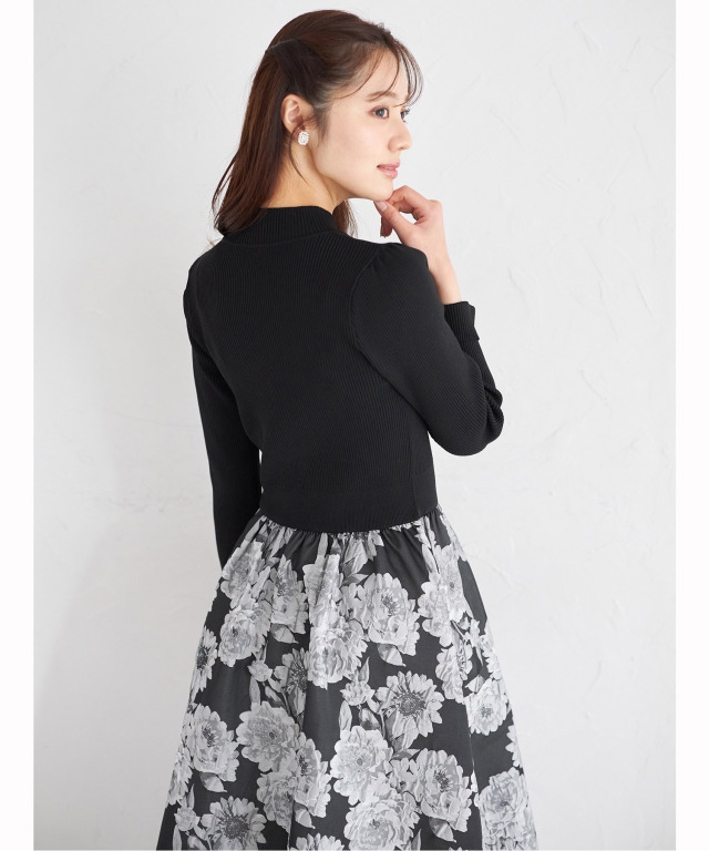 フラワージャガードドッキングニットワンピース