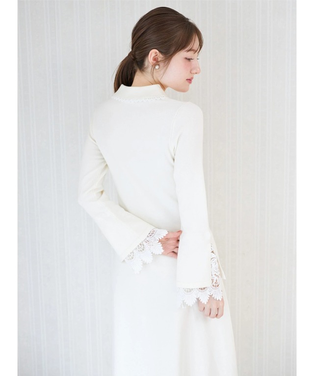 レース付きポロニットロングワンピース