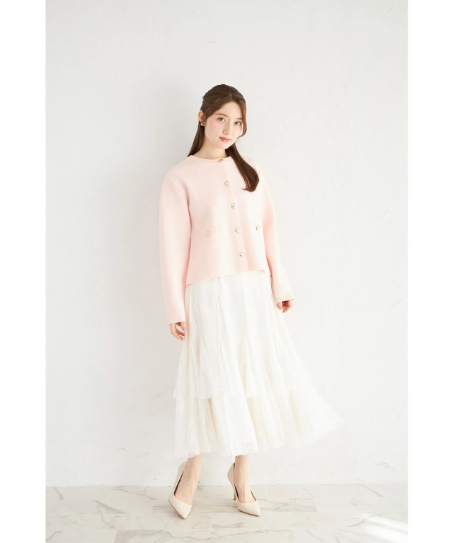 フェイクポケット付きゴールド釦ニットジャケット