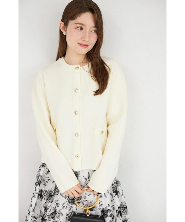 フェイクポケット付きゴールド釦ニットジャケット