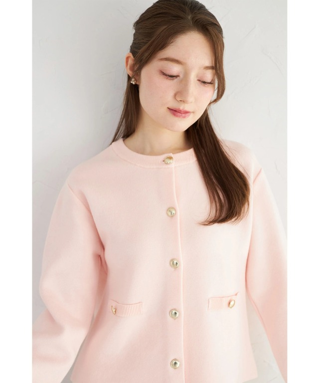 フェイクポケット付きゴールド釦ニットジャケット