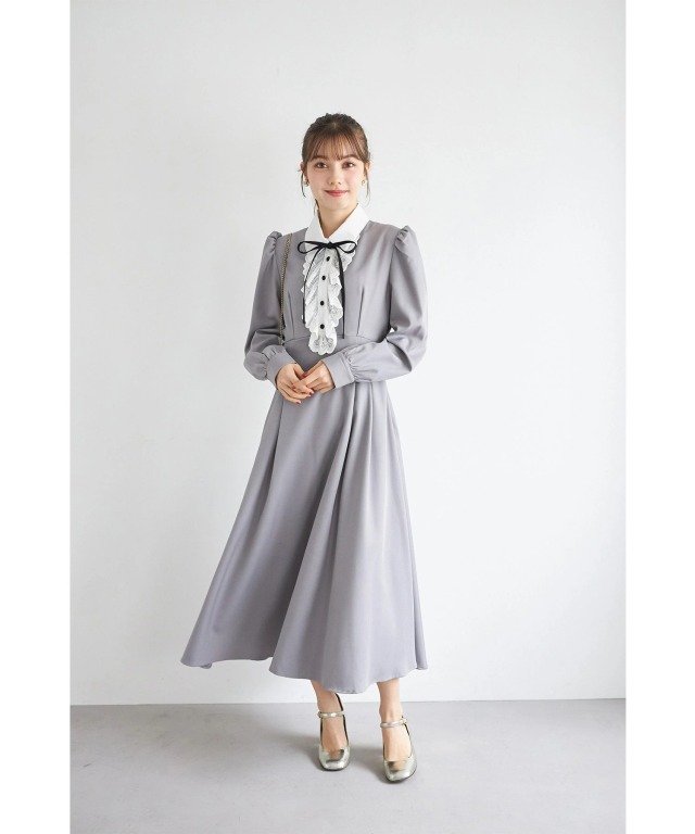 絵画 flk040086 リボン＆ラッフルレース付きバックレースアップシャツワンピース