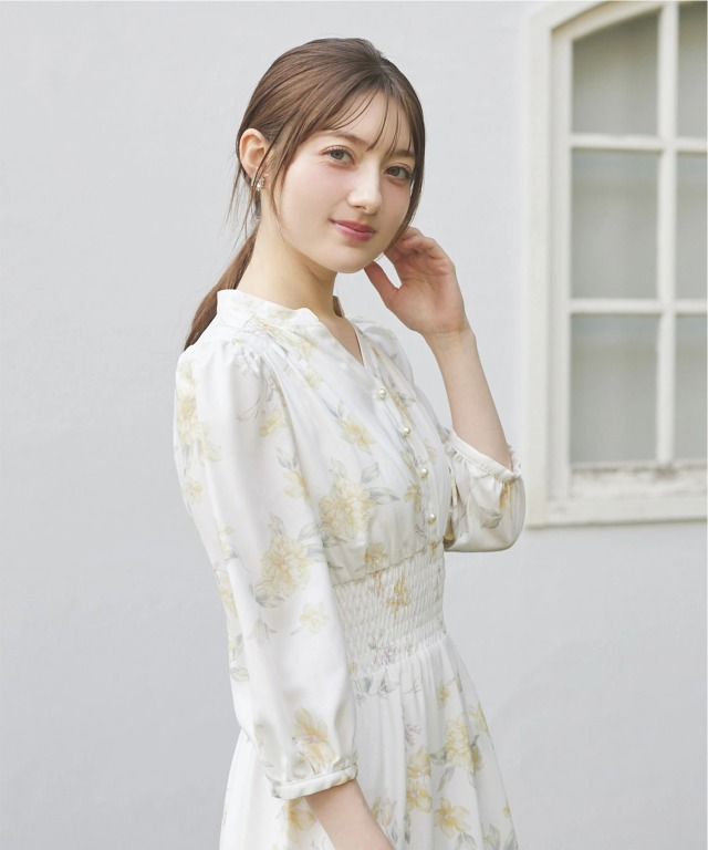 スタイルUP見えするウエストシャーリングスキッパーフラワープリント