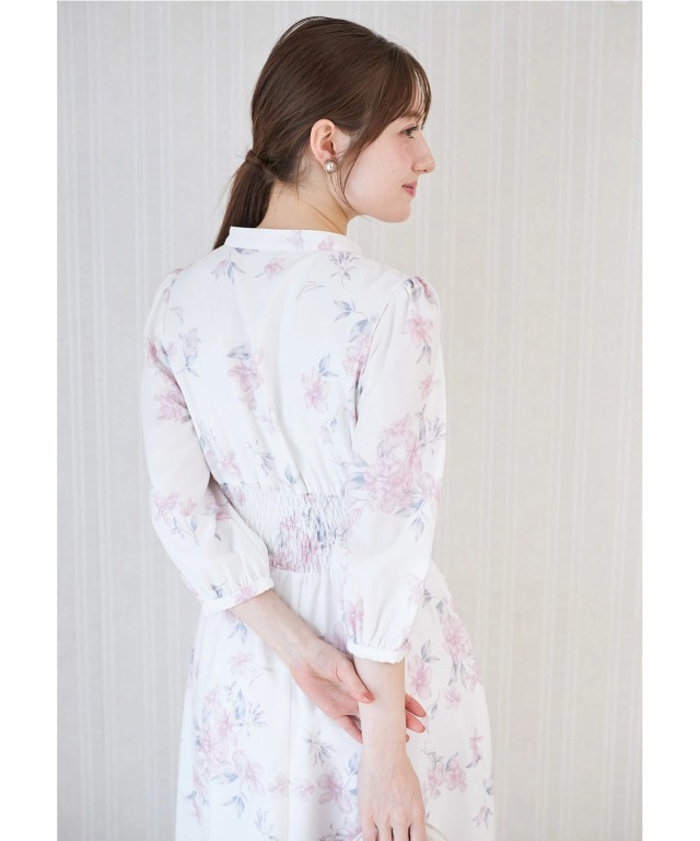 スタイルUP見えするウエストシャーリングスキッパーフラワープリント