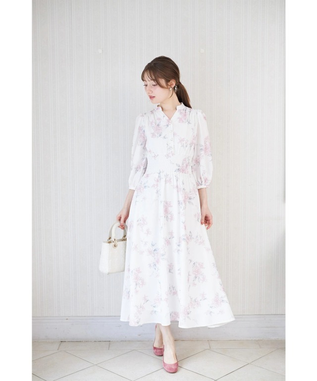 スタイルUP見えするウエストシャーリングスキッパーフラワープリント