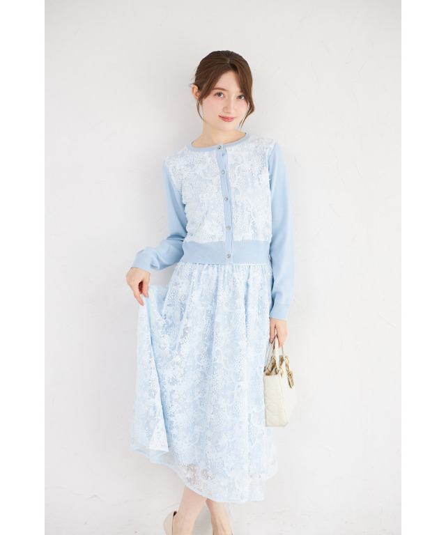 リュクスな華やぎ♪ハートボタン立体フラワーレースドッキングニット