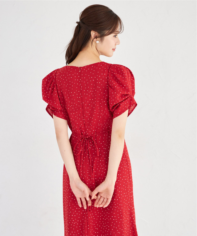 纏うだけでヒロイン♪ハート飾り釦ランダムプチハートプリントワンピース