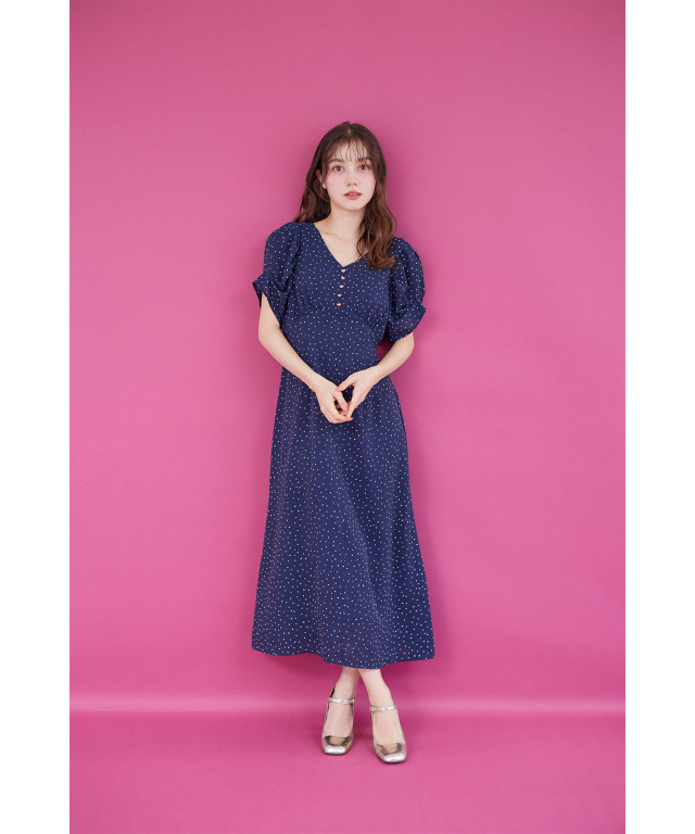 纏うだけでヒロイン♪ハート飾り釦ランダムプチハートプリントワンピース