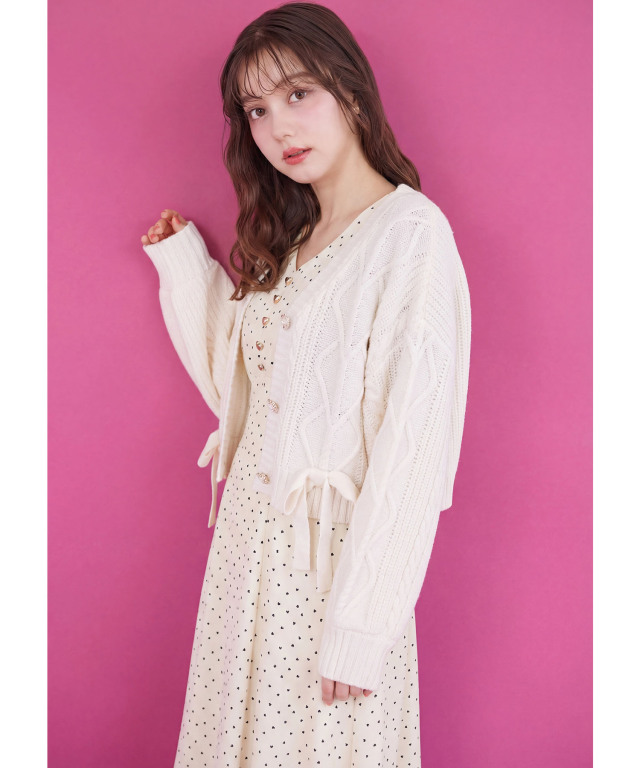 纏うだけでヒロイン♪ハート飾り釦ランダムプチハートプリントワンピース