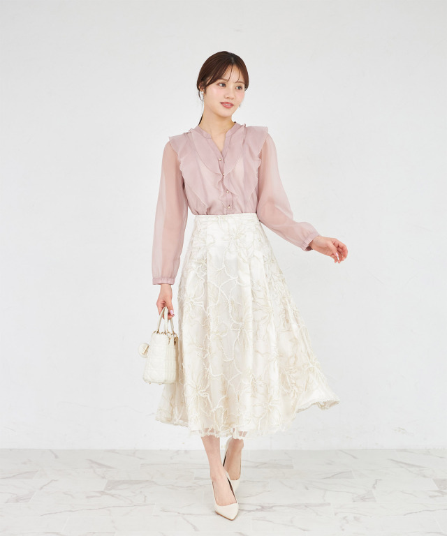 シアーラッフルフリルスリーブブラウス　ホワイト　frene  フラーネ 新品未使用☆シアーラッフルフリルスリーブブラウス frene ホワイトの