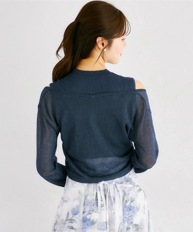 ☆tocco☆ リブニットトップス×刺繍入りパール釦シアーニットカーディガンの