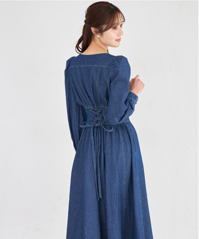 パールジップコルセットライクデニムワンピース