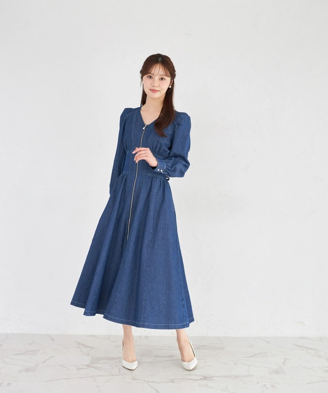 パールジップコルセットライクデニムワンピース