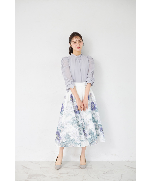 シアージャガードアンティークローズパネル柄フレアスカート