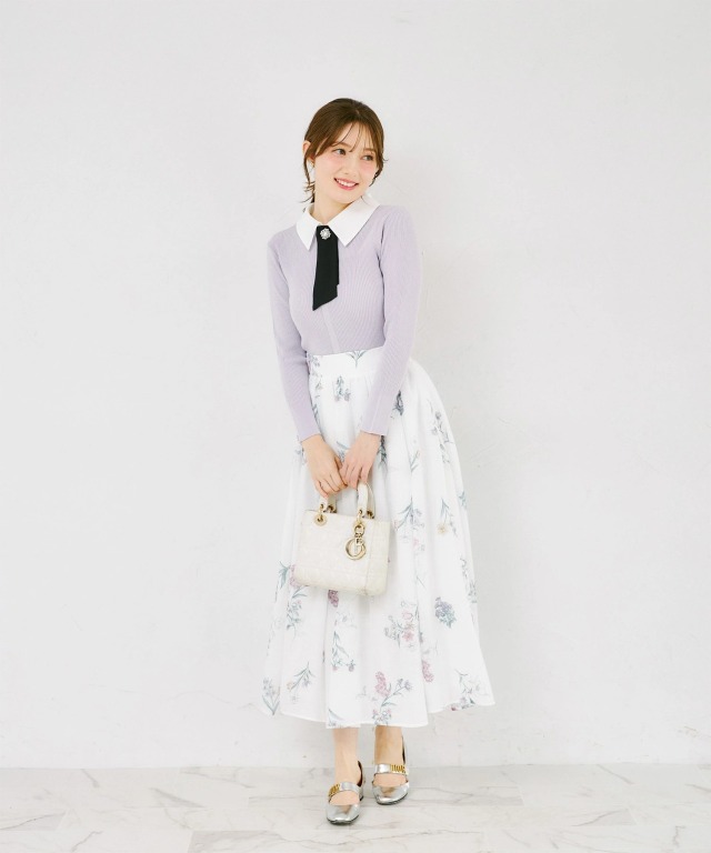 2WAYビジュー釦タイ＆襟付きリブニットプルオーバー