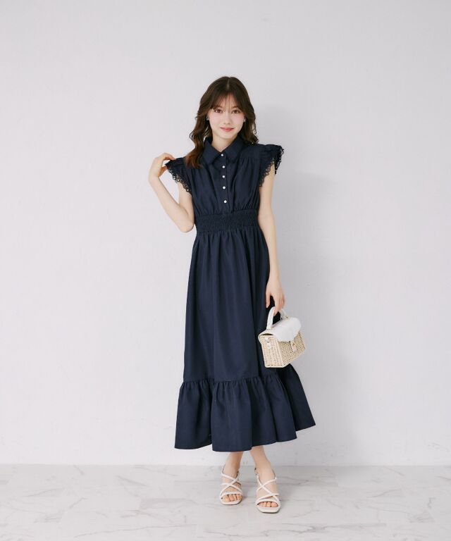 3枚セット Tシャツ、ワンピース 清楚な華やかさも細見えも叶えるリボンレースシャツワンピース